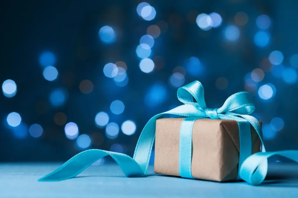 Blue background with small present
